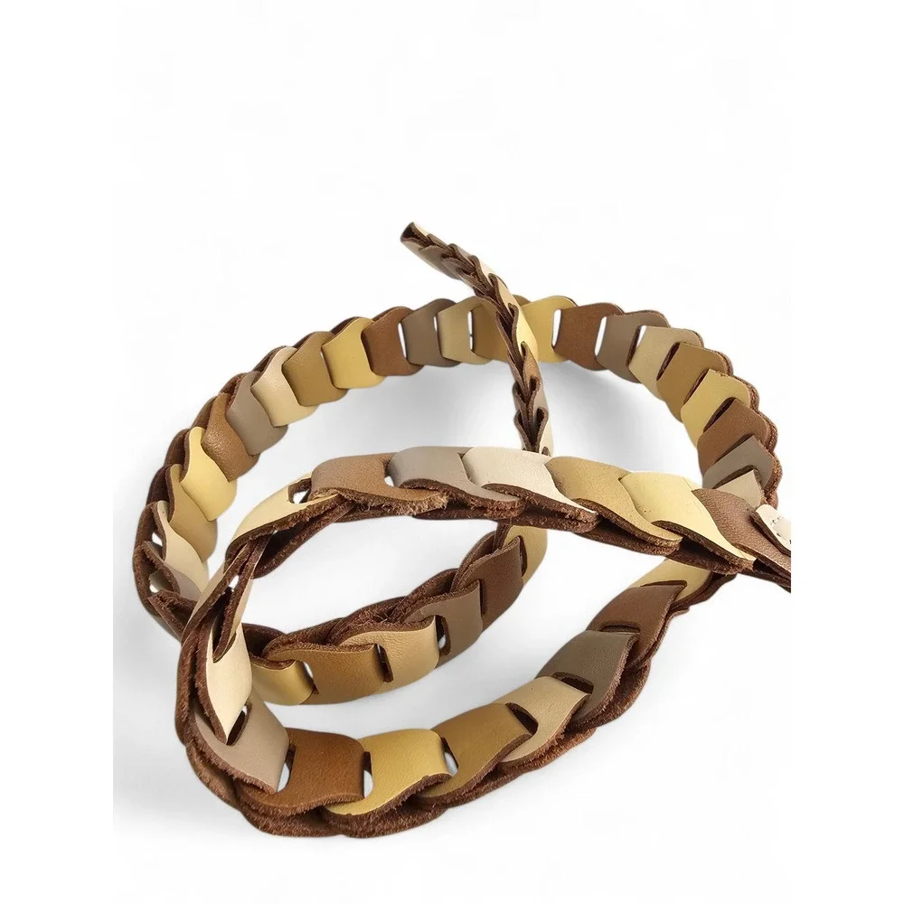 Interlocking‎ Link Belt Women's M/L Tan Neutral Multi-Tone Leather Boho